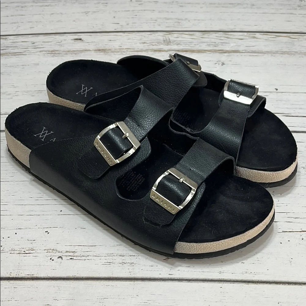 Like New Amani Black and Silver Sandals with Anatomical Footbed